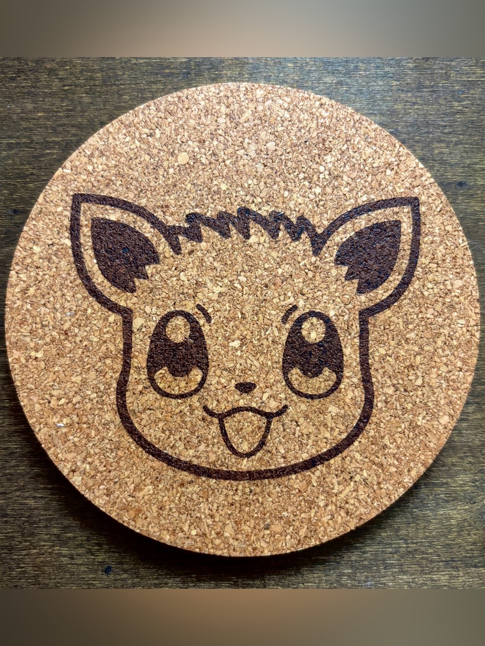 Pokemon Eevee Face Laser Engraved Cork Coaster